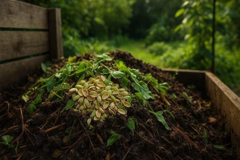 Coques de pistache broyées prêtes à être compostées