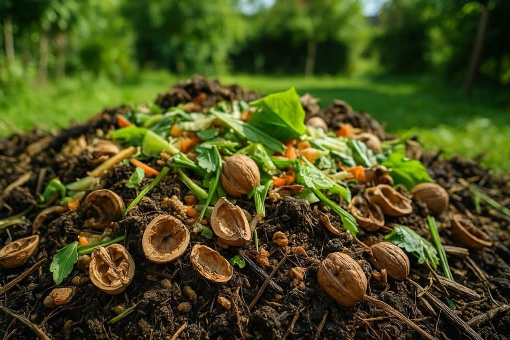Est-ce que je peux mettre des coquilles de noix dans le compost